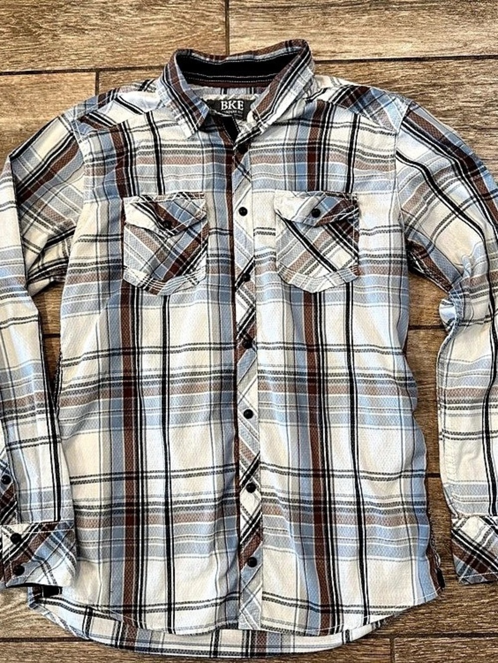 BucklevMen's Plaid Button Down in Blue & Brown Like New Men’s Size Large